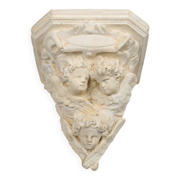 Console murale en plâtre antique avec 3 chérubins, France années 1900