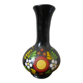 Vase soliflore en céramique peint à la main décor fleuri folklore