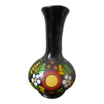 Vase soliflore en céramique peint à la main décor fleuri folklore