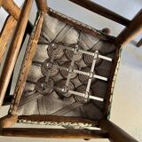 Rustic ladder-back oak chairs with embroidered seats | Netherlands | 1950s