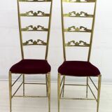 Pair of Mid-Century Modern Italian Brass High Back Chiavari Chairs, 1950s