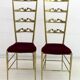 Paire de chaises Chiavari à dossier haut en laiton, style italien du milieu du siècle, années 1950