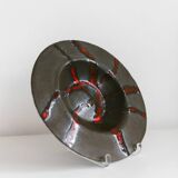 Brown Stoneware Bowl with Red Glaze Streaks, Partially Glazed-Vintage Italian Studio Ceramic, 1970s