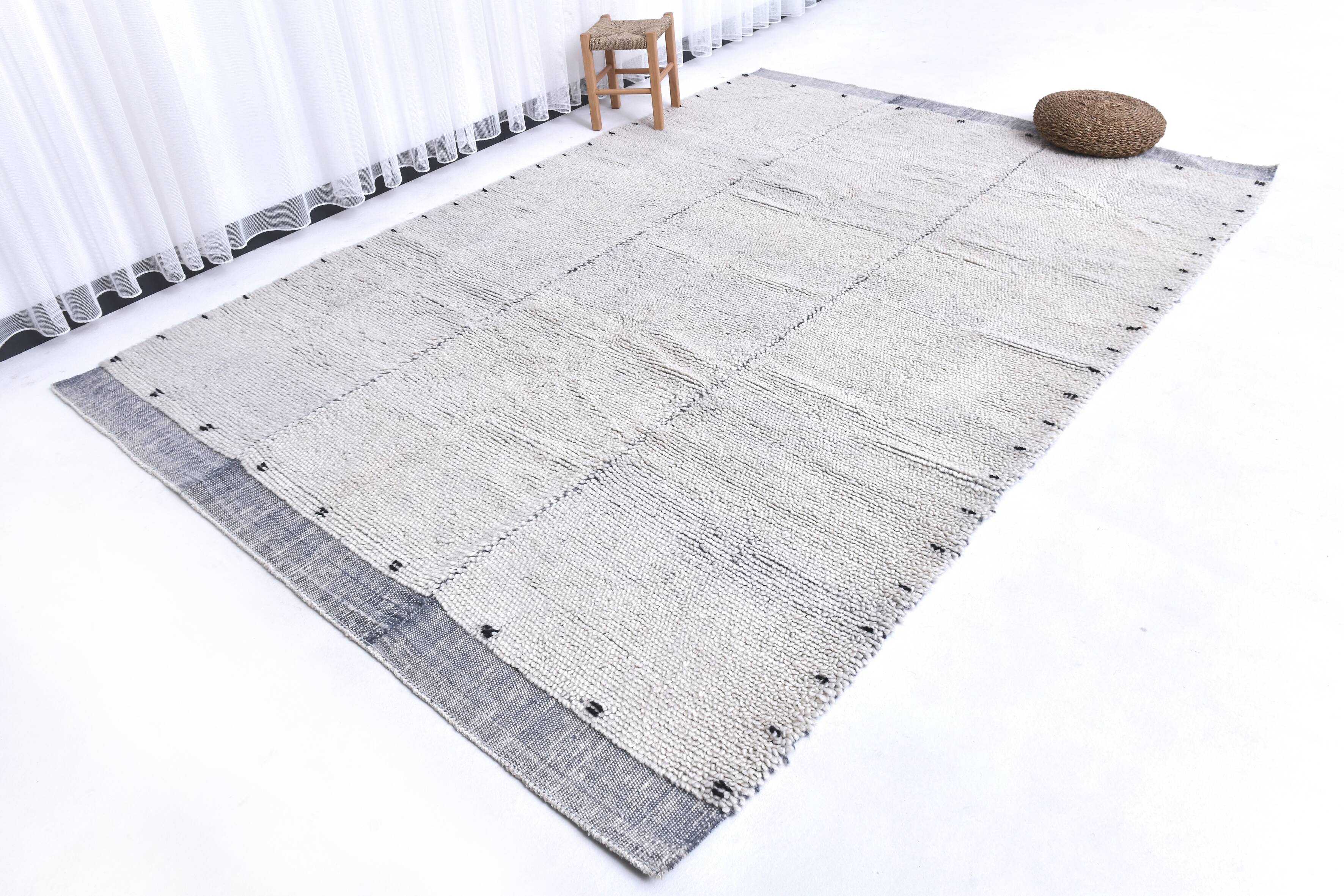 blue wool maroccan style large rug, 300x200 cm wool blue rug