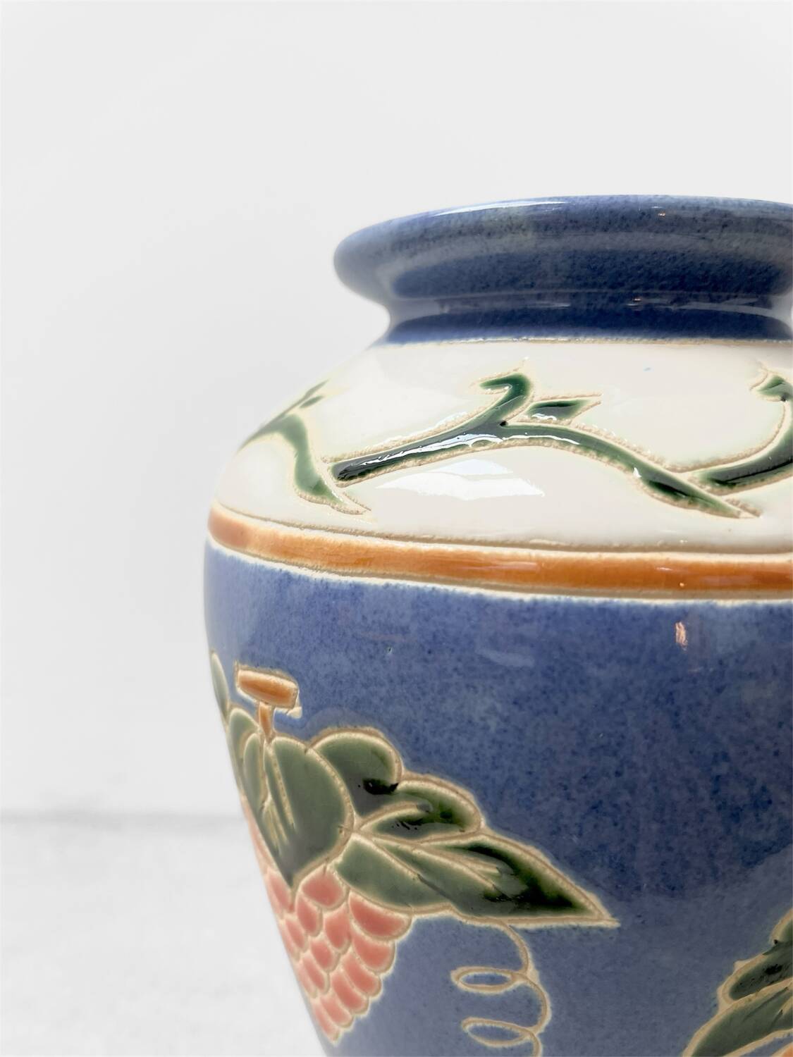 Vintage glazed ceramic vase – Mediterranean relief patterns
