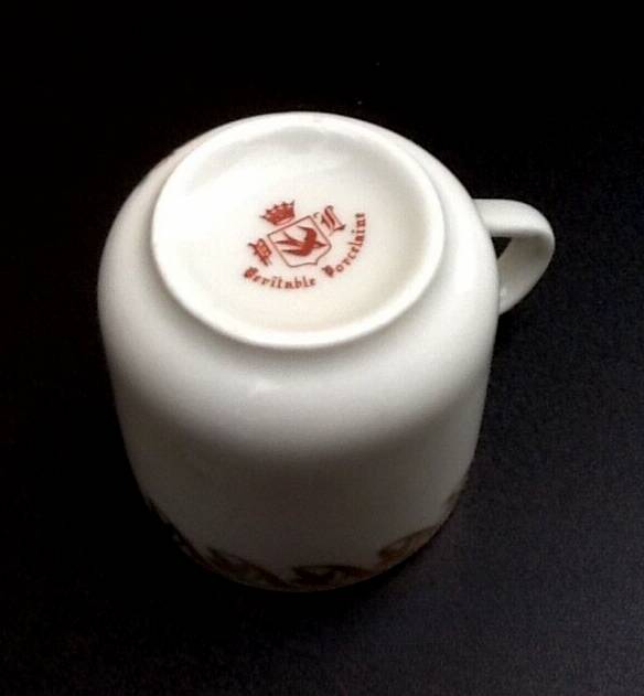 Two PL coffee cups (Limousine Porcelain) the crowned swallow