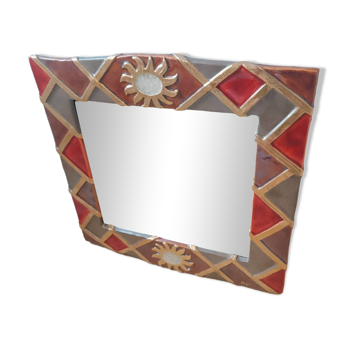 Large ceramic mirror signed Marion de Crecy, daughter of Mithé Espelt