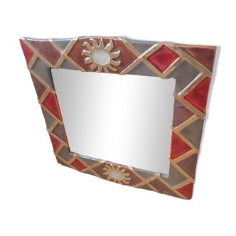 Large ceramic mirror signed Marion de Crecy, daughter of Mithé Espelt