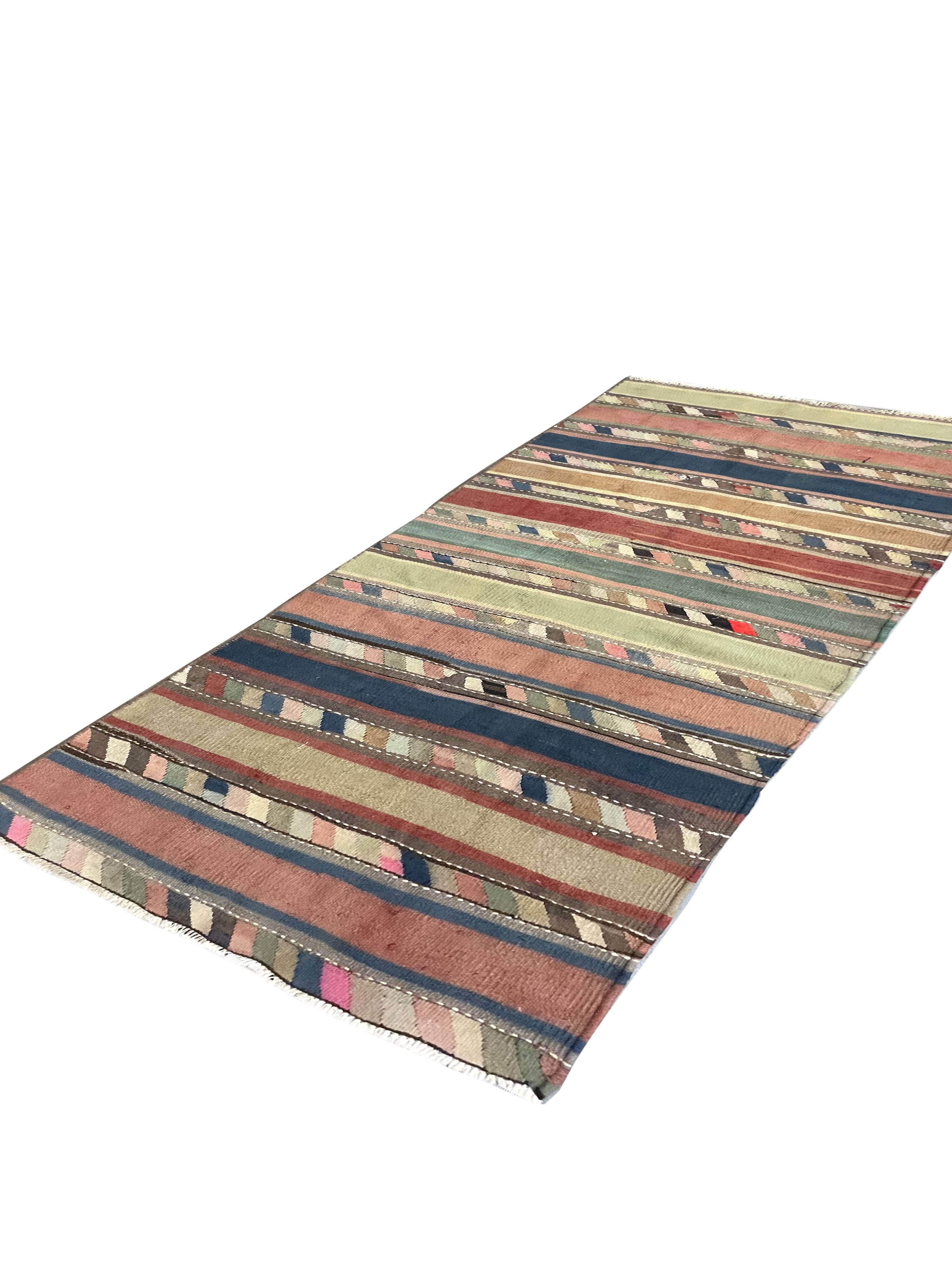 Striped Kilim Runner Rug, Handmade Wool Flatweave Rug 250 x 120 cm