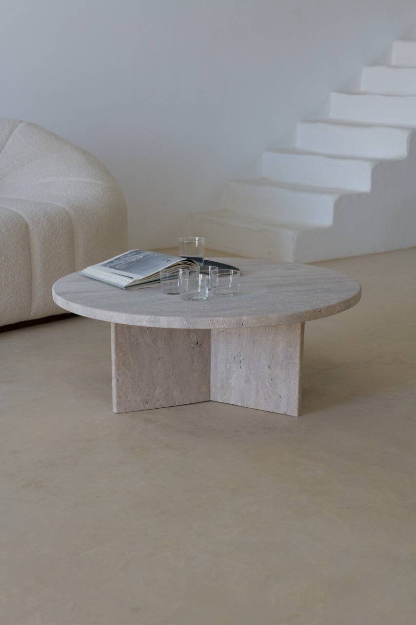 Table basse circulaire Thaly - Travertin Naturel