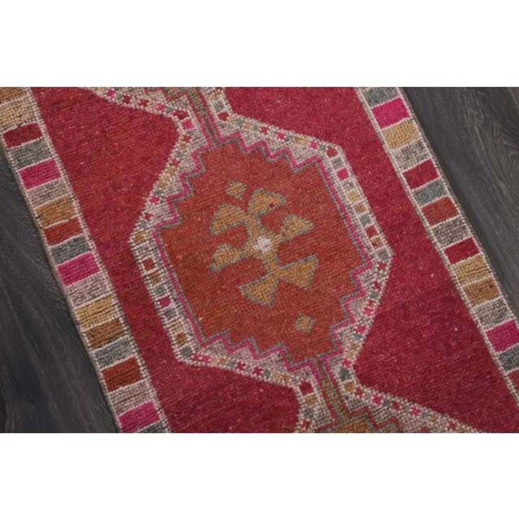 Vintage Turkish Hand-Knotted Wool Cotton Pink Runner Rug 88x342