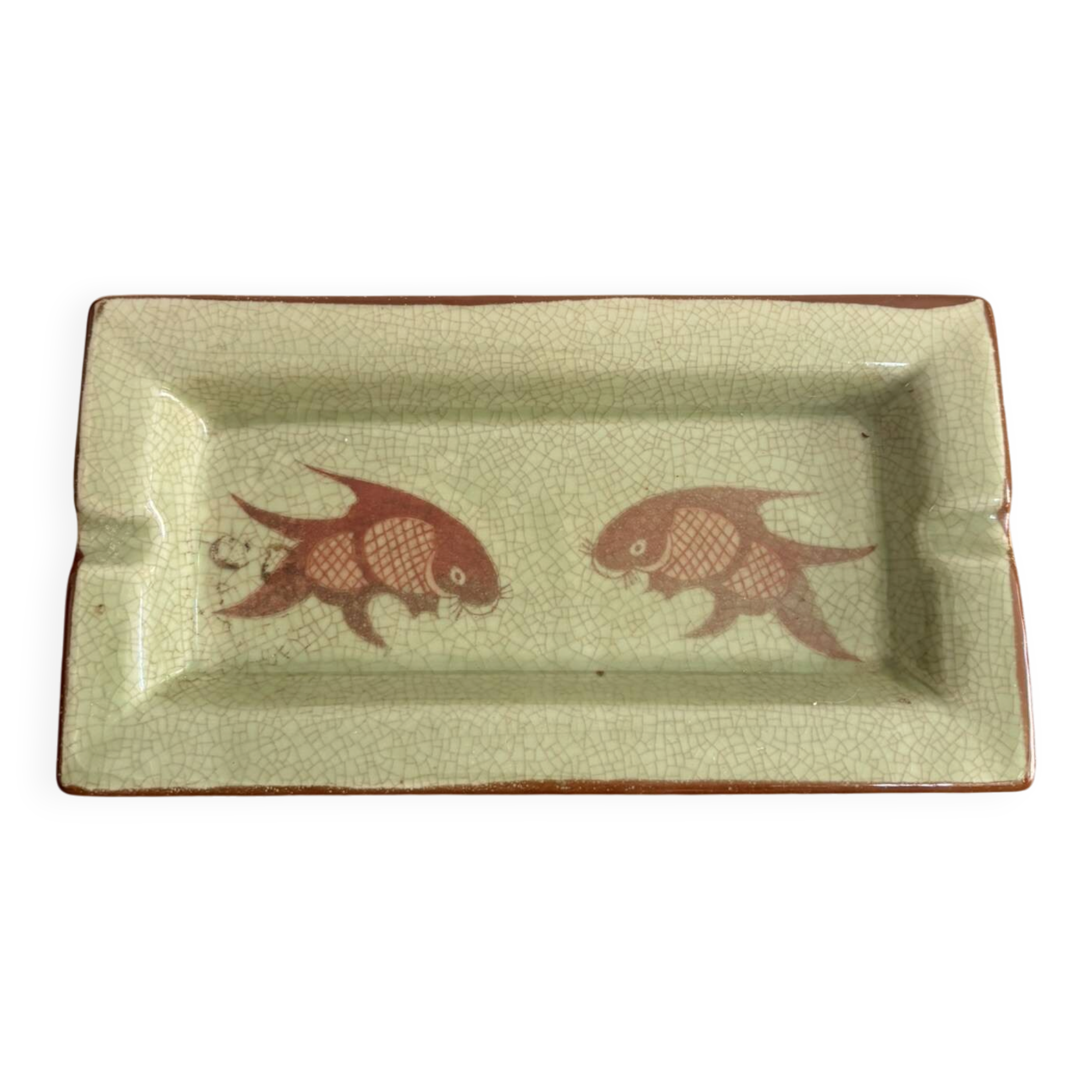 Celadon Ashtray Fish China Japan Cracked Asian Ceramic 20th Century
