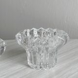Elegant pair of faceted cut crystal candlesticks