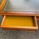 Victorian extendable coffee table in solid mahogany wood and green leather