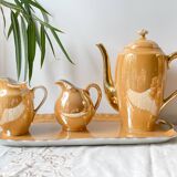 Vintage Czecho-Slovakia Victoria China Iridescent Peach Lustre Tea Set 1950s