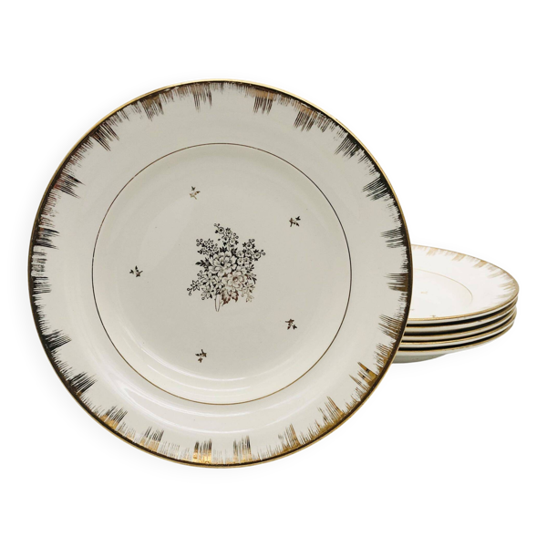 6 assiettes creuses demi-porcelaine Ardy, numéro de série 8043.