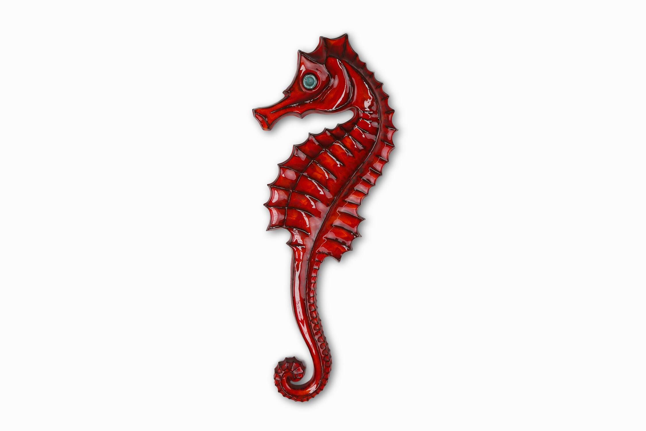 Belgian ceramic red Seahorse Plaque by André Bayer, 1960s