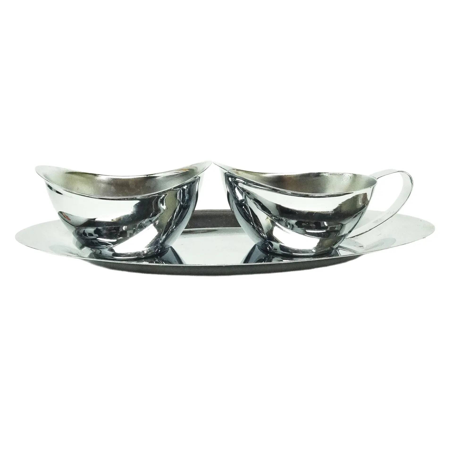 Mid-century modern coffee set, nickel-plated brass, Poland, 1950s