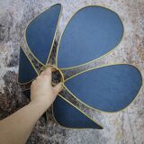 Suspension fleur 6 pétales structure métal, lin bleu ardoise