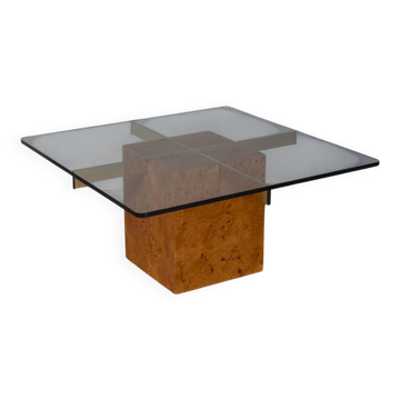 Vintage 1970s  briar and glass coffee table Italian design