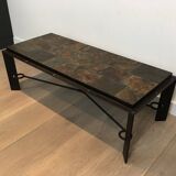 Rare coffee table in steel and wrought iron with a top made of lava stones