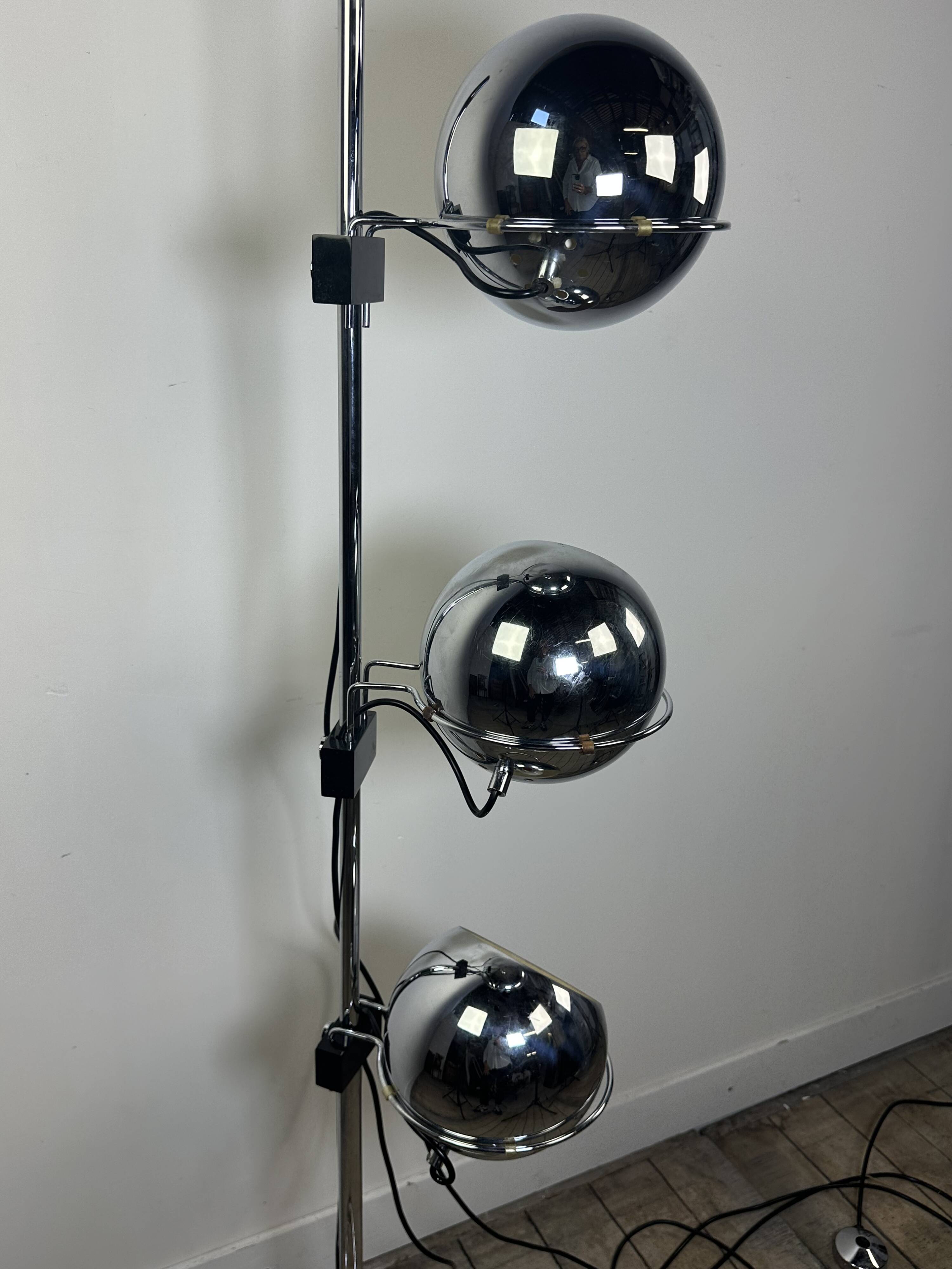 Lampadaire Vintage Space Age "Eyeball" 3 Globes Chromés 1970'S