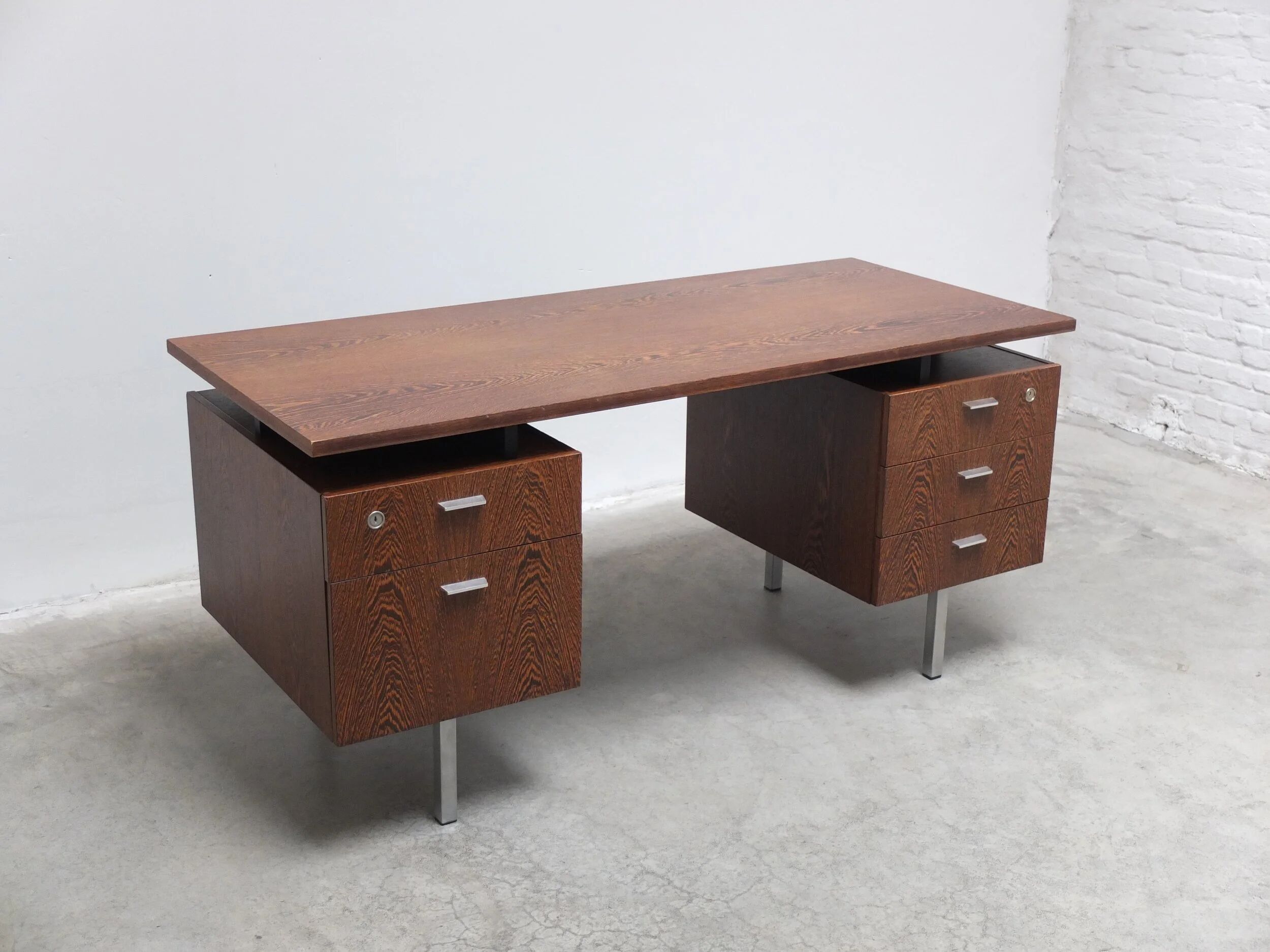 Freestanding modernist writing desk in wengé, 1960s