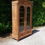 Antique Napoleon 3 bookcase, two doors, 1 drawer, solid walnut, raw wood