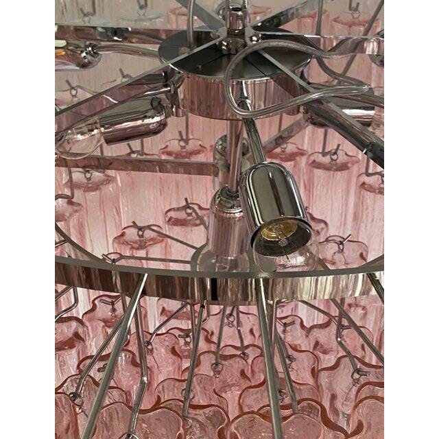 Contemporary pink "tronchi" murano glass chandelier in venini style