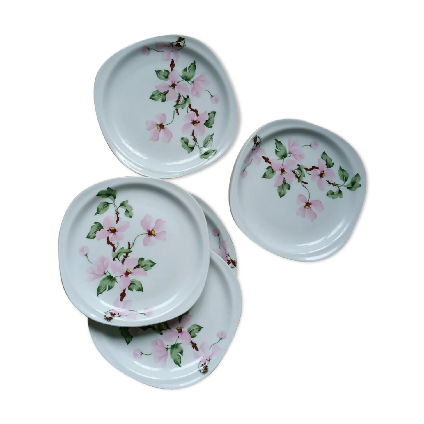 7 assiettes à dessert porcelaine fleurs roses