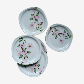 7 assiettes à dessert porcelaine fleurs roses