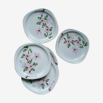 7 porcelain dessert plates pink flowers