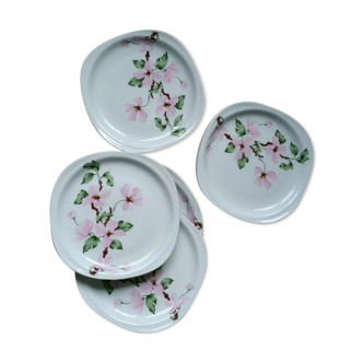 7 porcelain dessert plates pink flowers