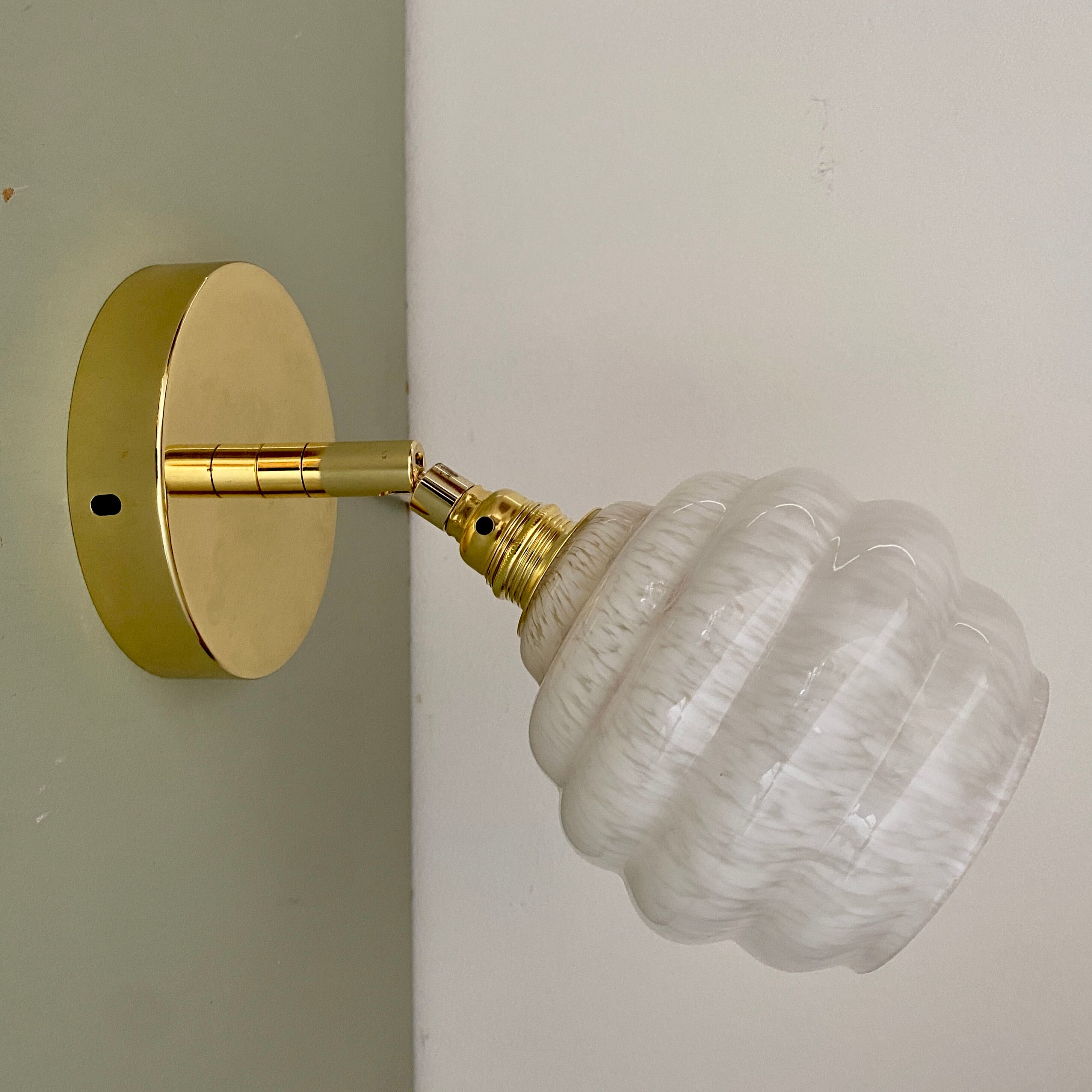 Vintage globe wall lamp in white clichy glass