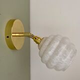 Vintage globe wall lamp in white clichy glass