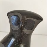Engraved black ceramic owl signed Mexico