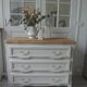 Vintage chest of drawers with pearl gray patina and waxed finish, 3 drawers, wooden top.