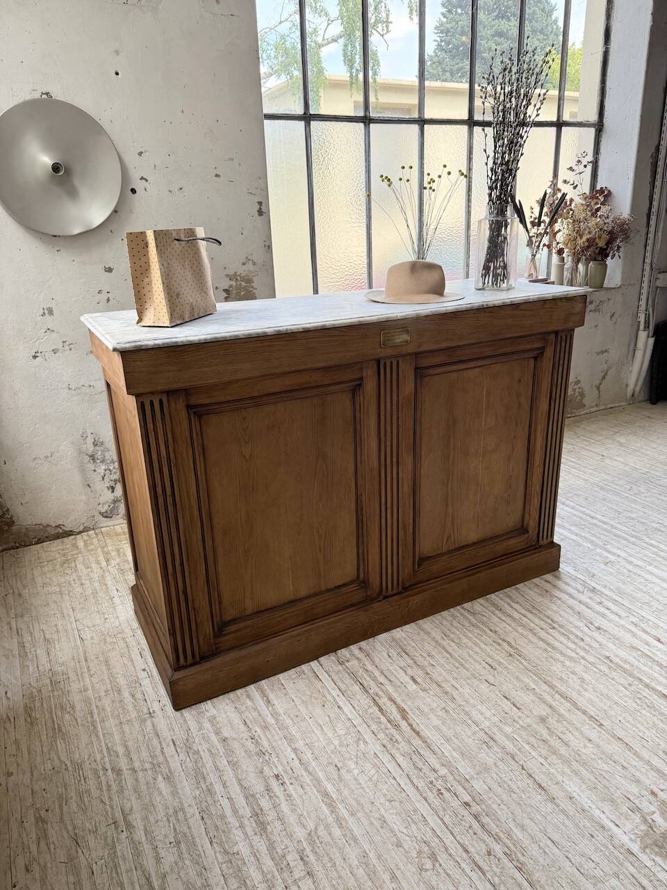 Oak and marble counter 1950