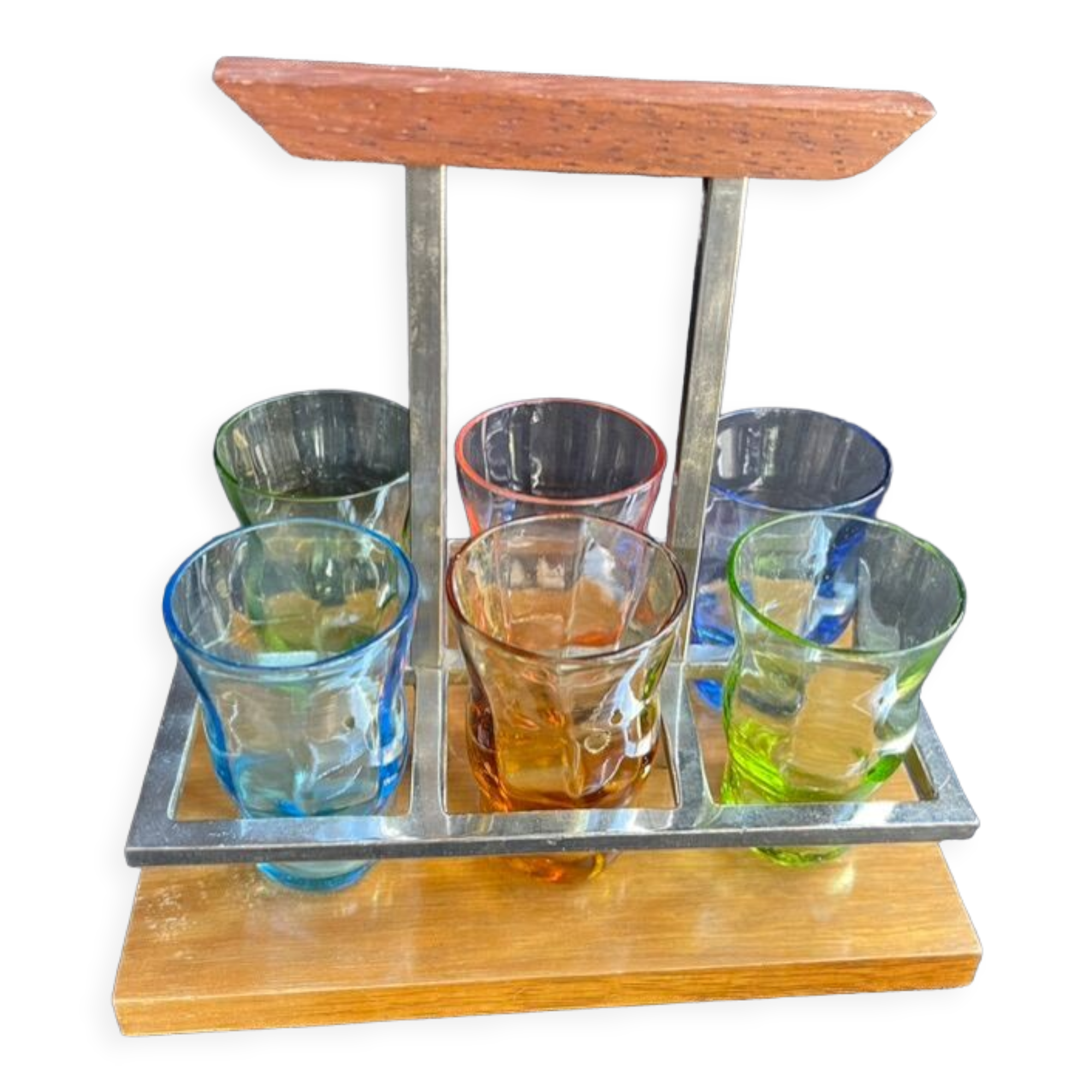 Serviteur de verres colorés à liqueur Art déco