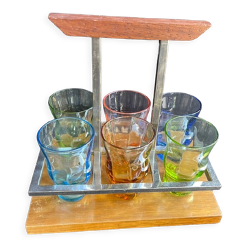 Serviteur de verres colorés à liqueur Art déco