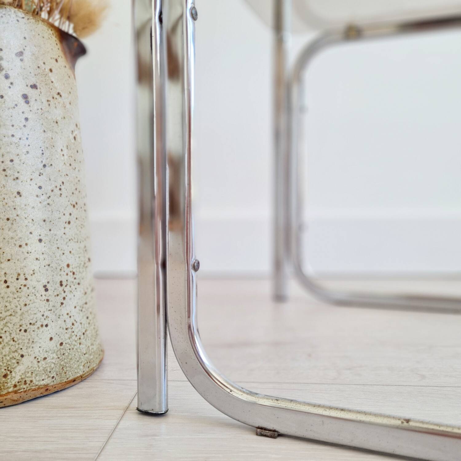 Side table - chrome and smoked glass table - vintage design