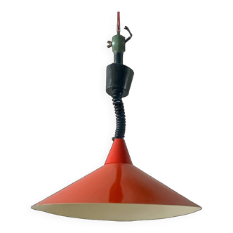 Vintage rise and fall pendant light in red lacquered metal