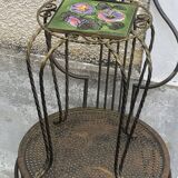 Plant stand, table, in wrought iron and vintage Vallauris ceramic