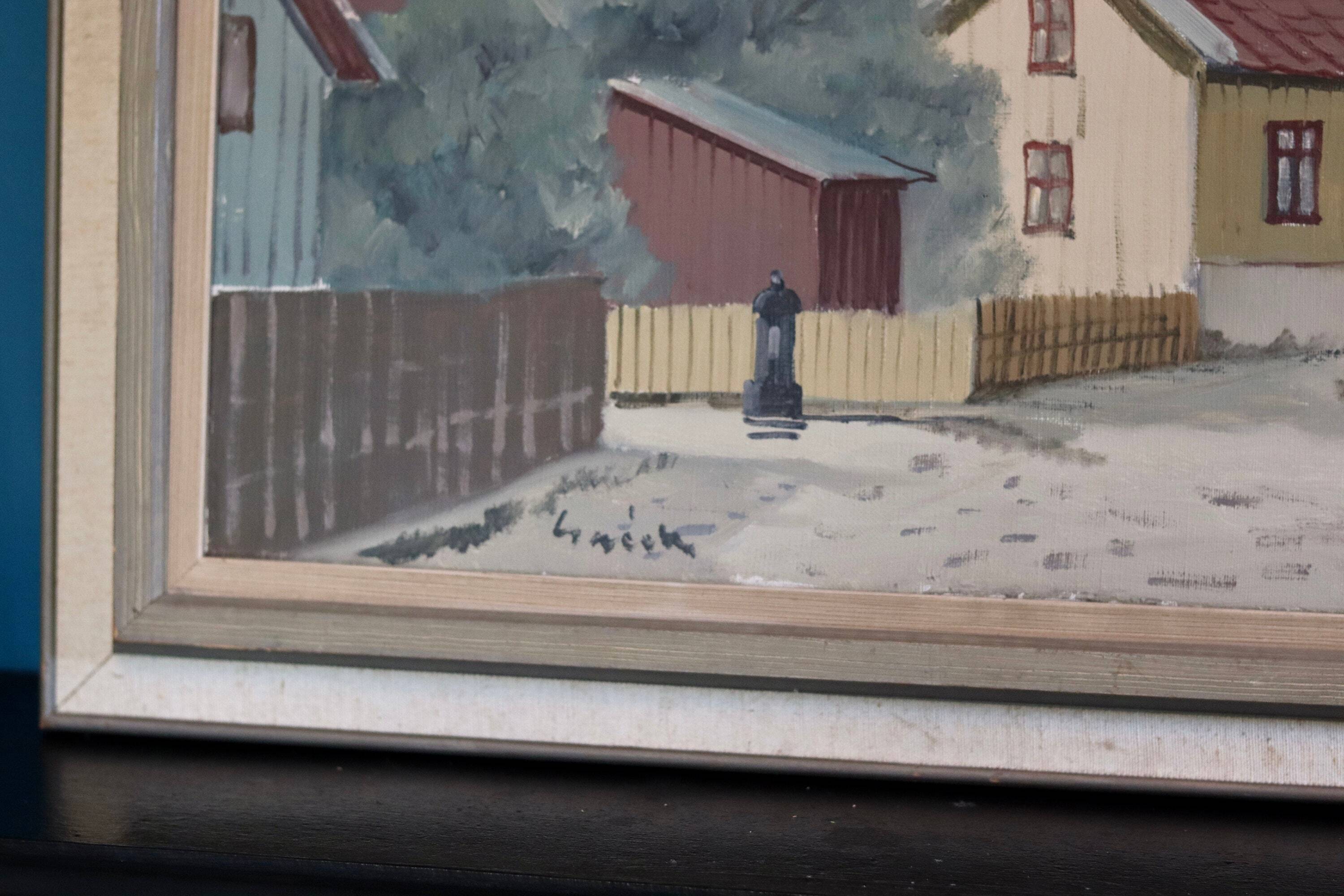 Original Swedish oil on canvas from the mid-century "Lilla Gatan Majorna Gothenburg" by Tage Gavik (1914-1981)