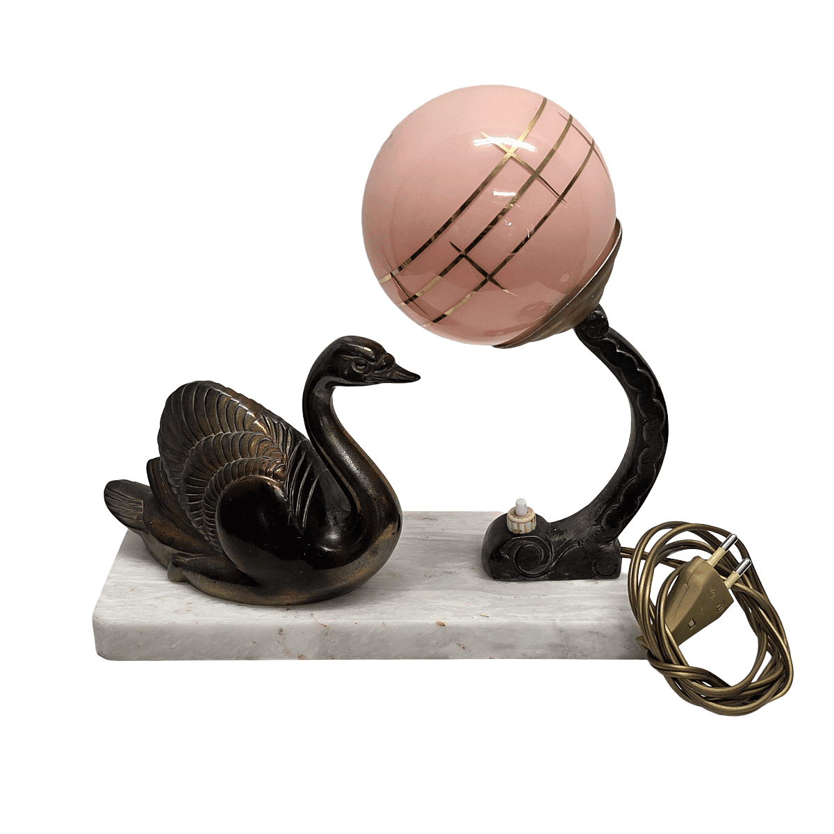 French Art Deco Lamp With Swan On A Marble Base, 1920/30s