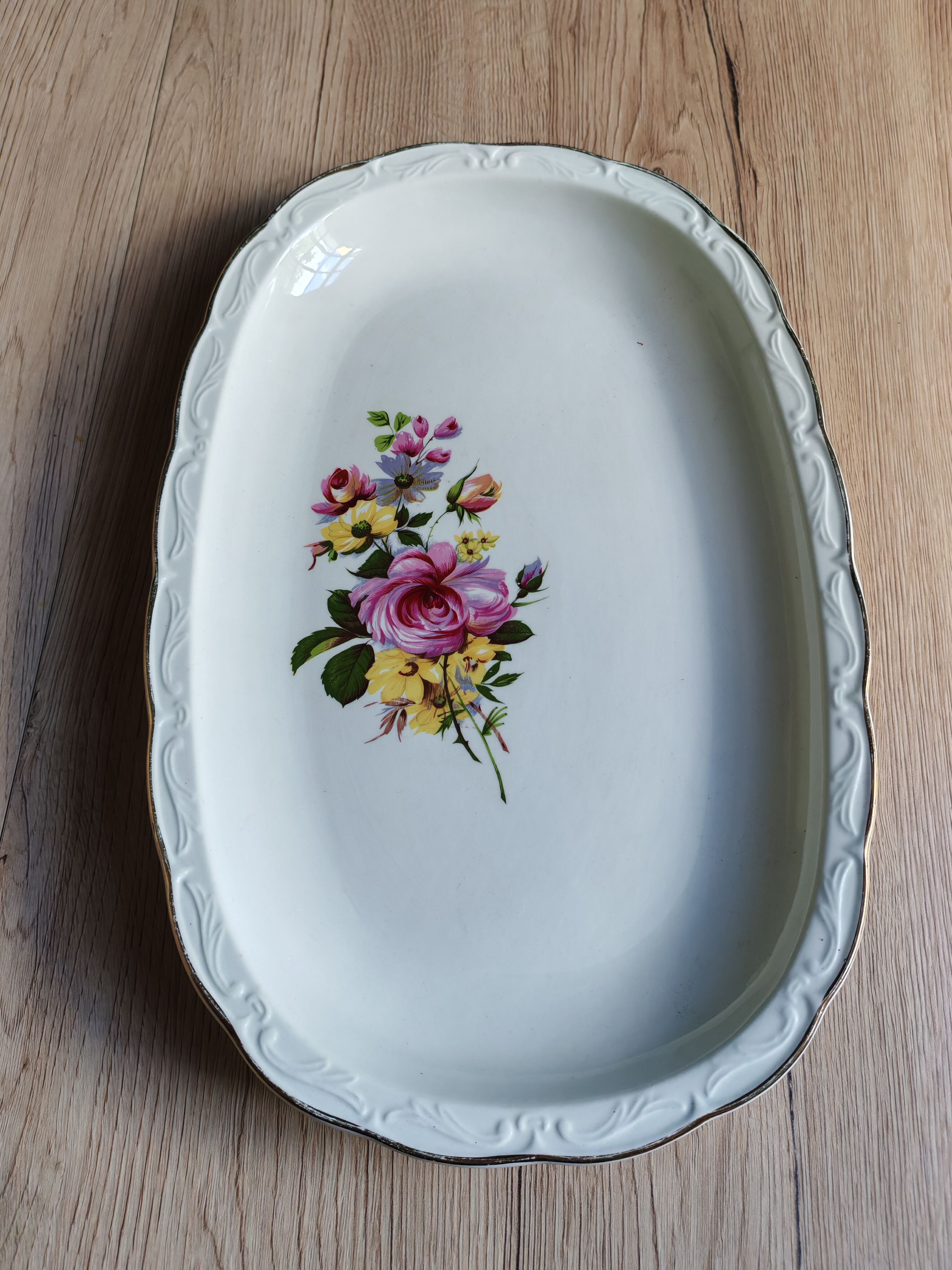 Vintage oval serving platter in white porcelain