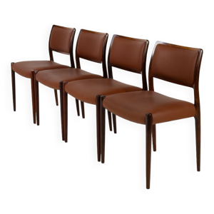 Ensemble de 4 chaises - palissandre cuir