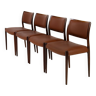 Ensemble de 4 chaises de salle à manger en palissandre Niels Moller modèle 80 en cuir de cognac
