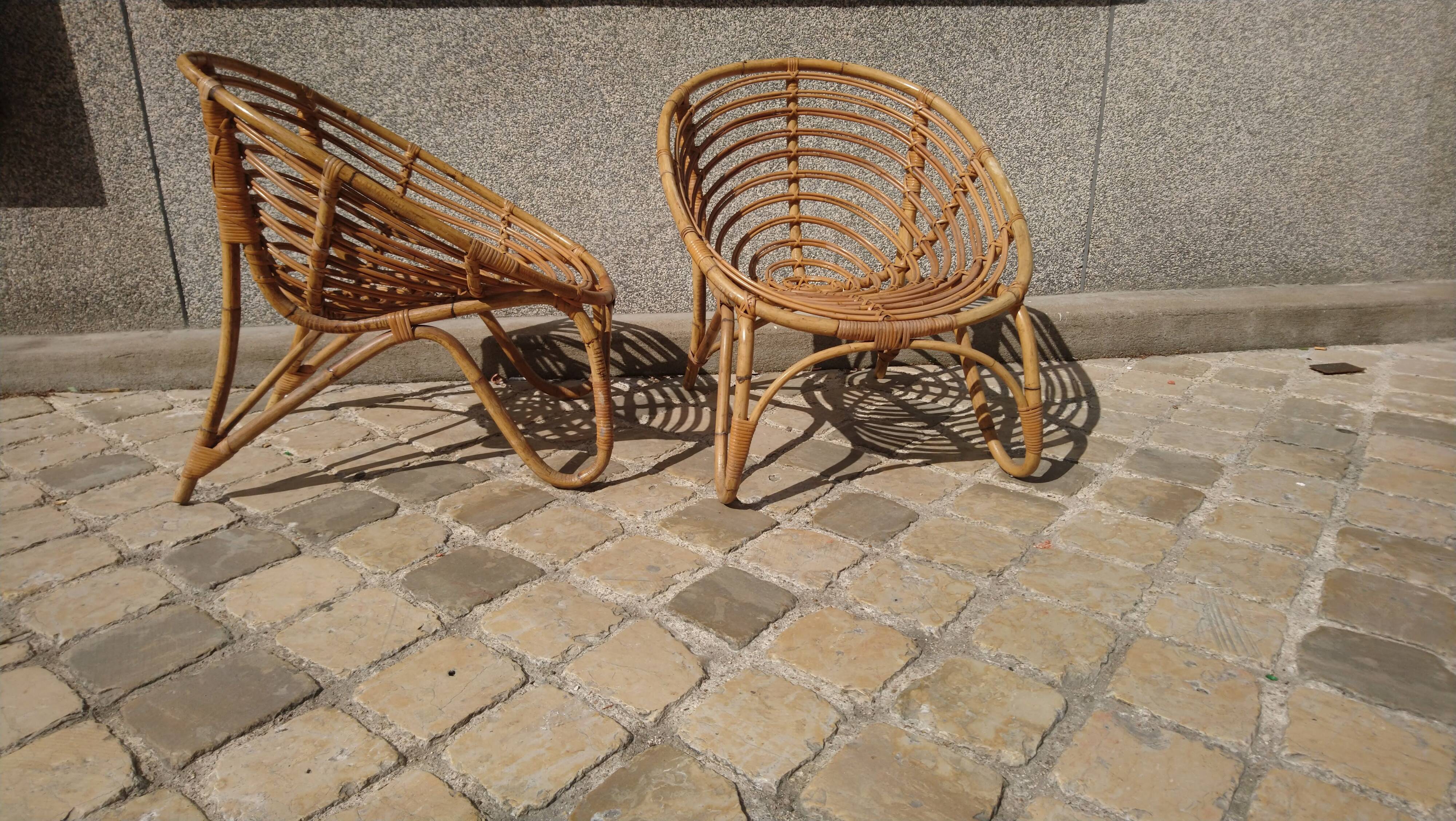 Paire de fauteuils rotin vintage