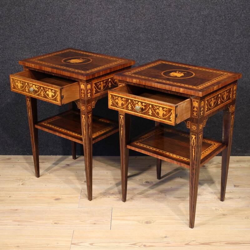 Pair of Louis XVI style inlaid bedside tables from the 20th century